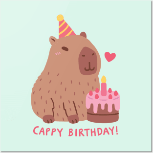 Cute Capybara And Cake, Happy Cappy Birthday Posters and Art